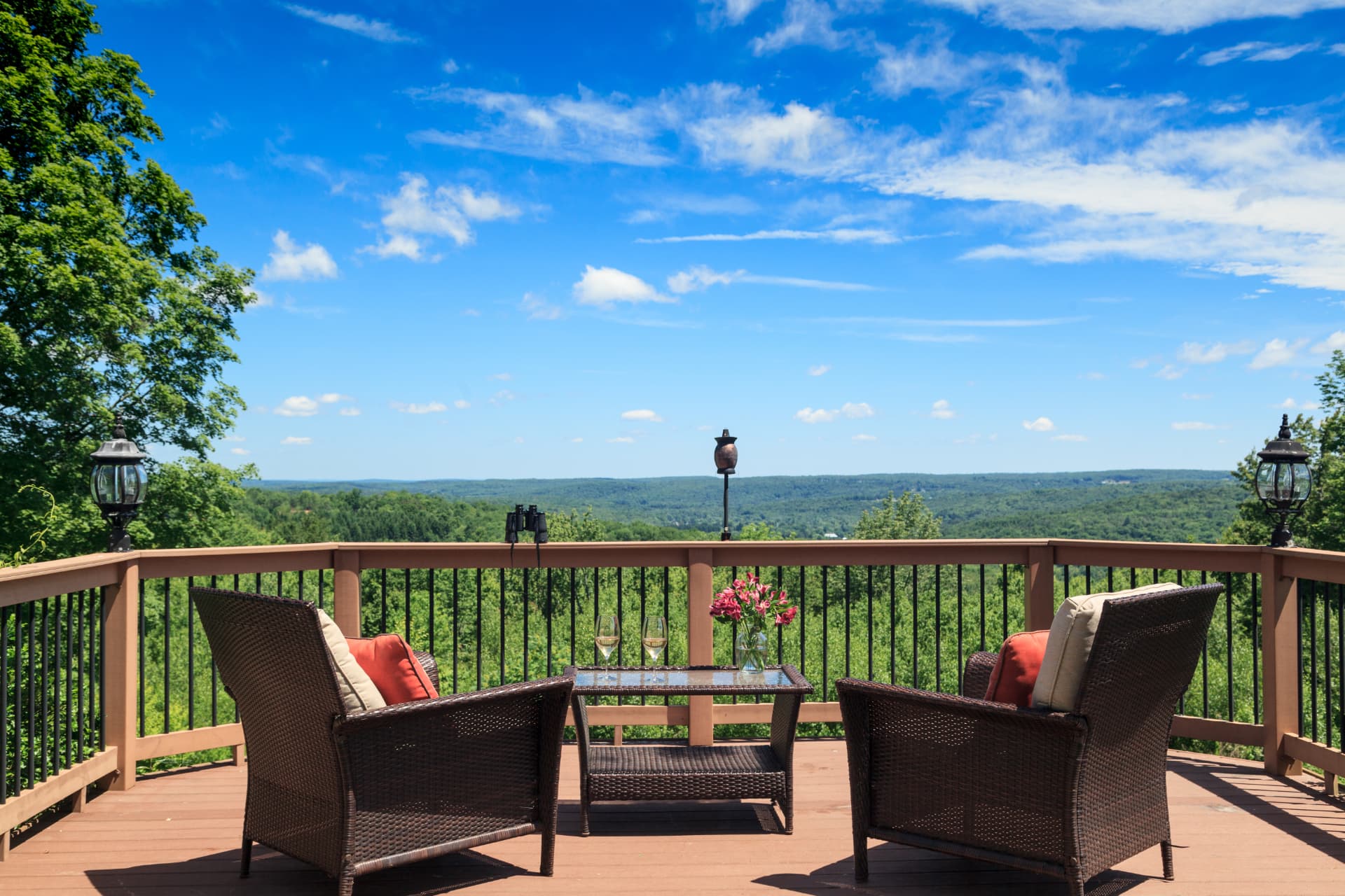 View from inn over valley, and deck with viewing area