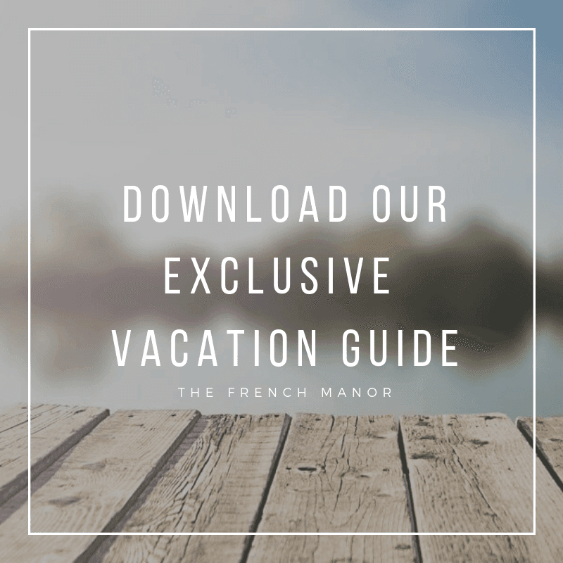Text overlay promoting the download of a vacation guide for The French Manor.