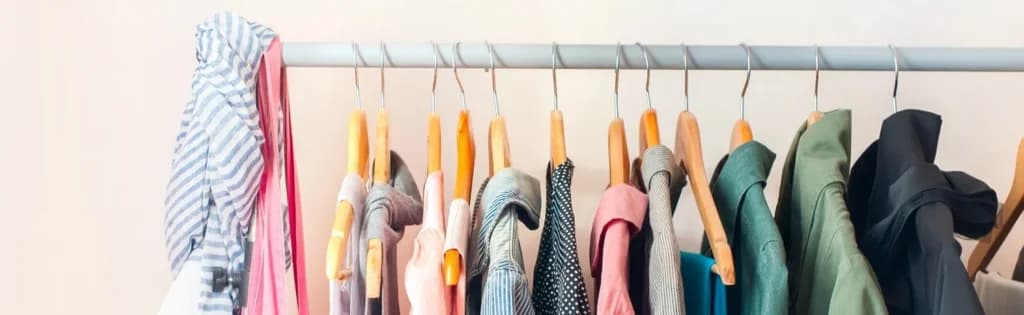 Clothes in various colors on a rack